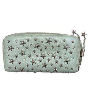 Jimmy choo authentic green leather star and rhinestone zipper wallet beautiful